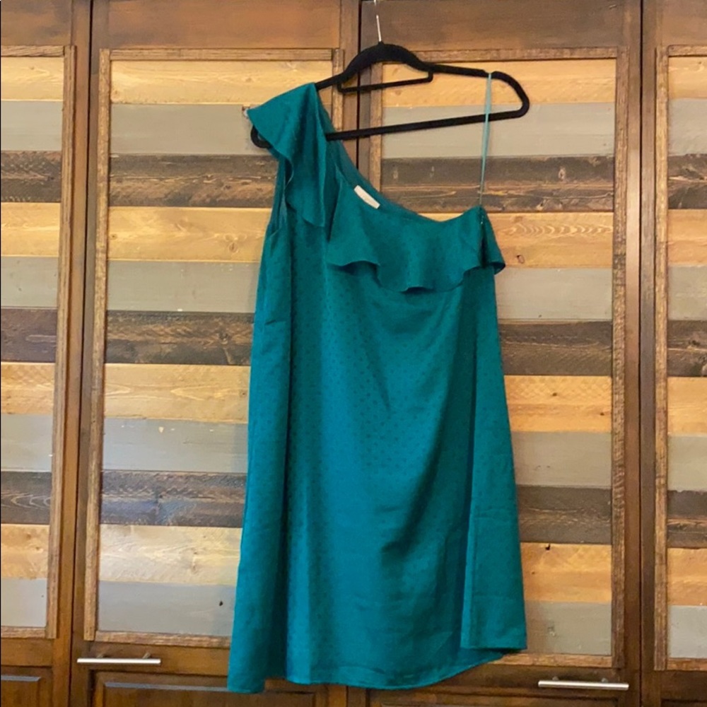LOFT Green One Shoulder Dress